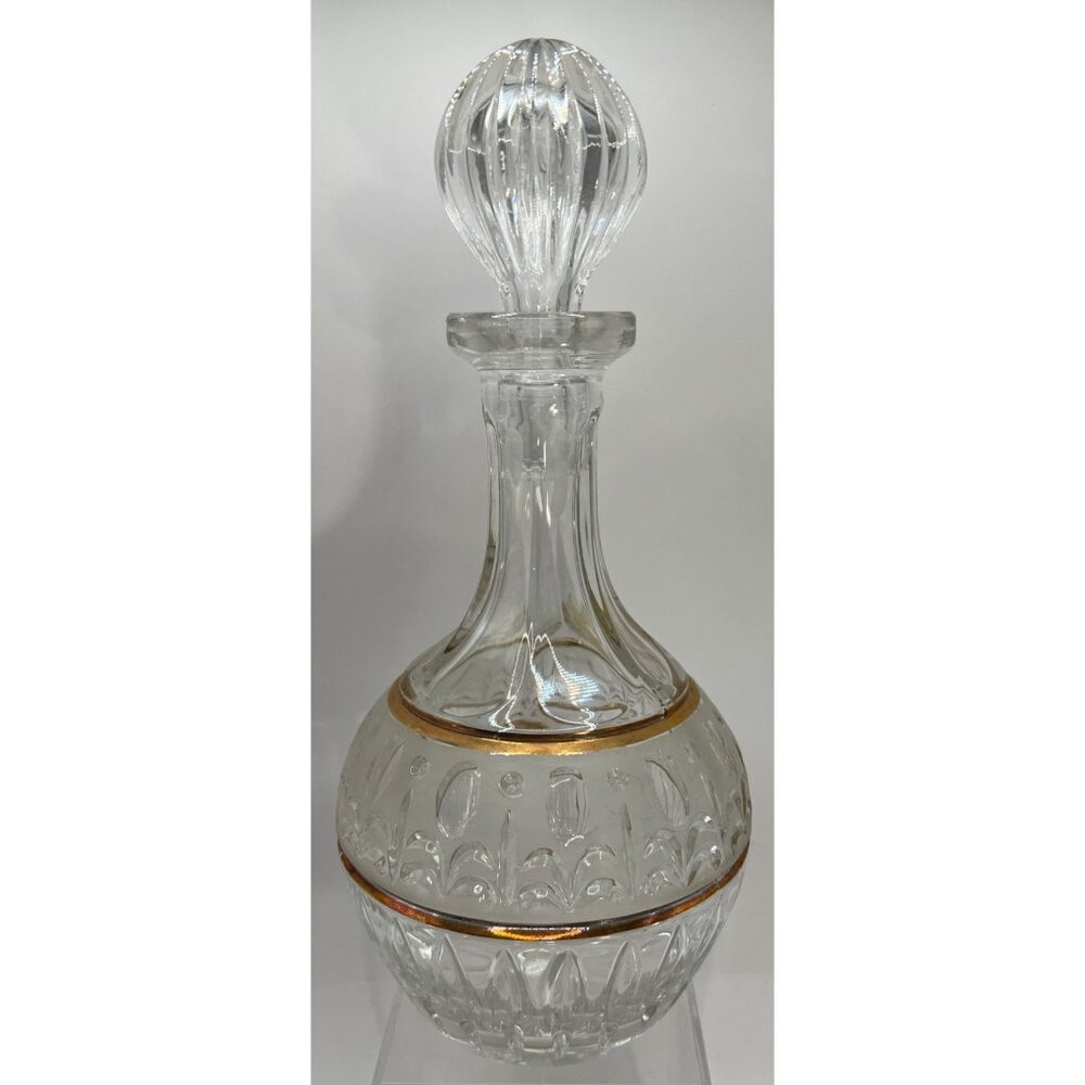 Anna Hutte Decanter Etched Gold, Crystal Clear, Hand Cut, Round, Bottle Germany
